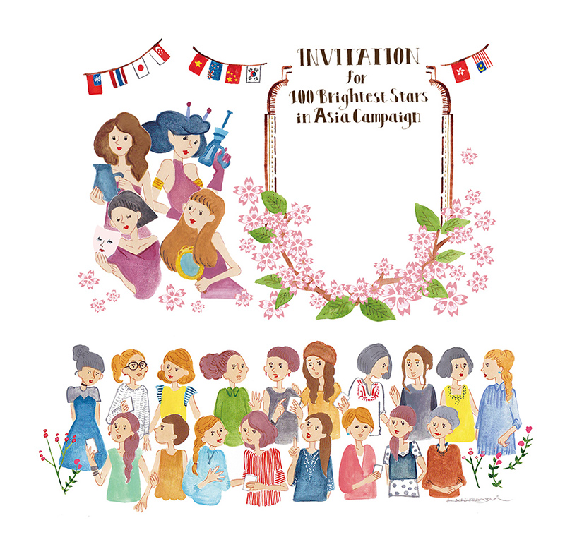 資生堂グローバルプロジェクト「ホワイトルーセント」キックオフパーティー招待状イラスト画像